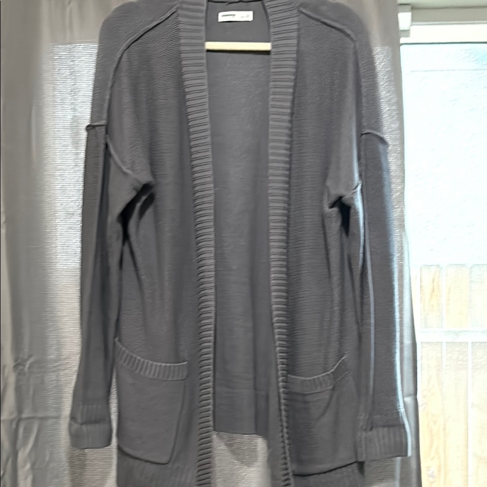Gray Open-Front Cardigan Sweater